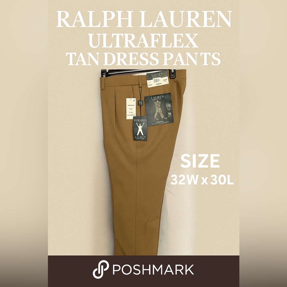 Lauren Ralph Lauren Tan Dress Pants Classic Fit Ultraflex High Performance Wool